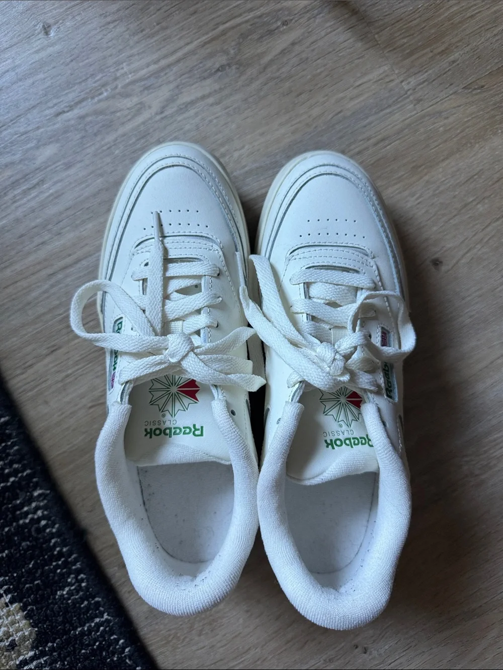 Reebok Women's White Club C Platform Sneakers with Green Logo